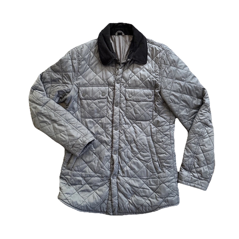 Barbour Akenside Jacket Men Small Gray Silver Quilted Corduroy Collar Field Coat